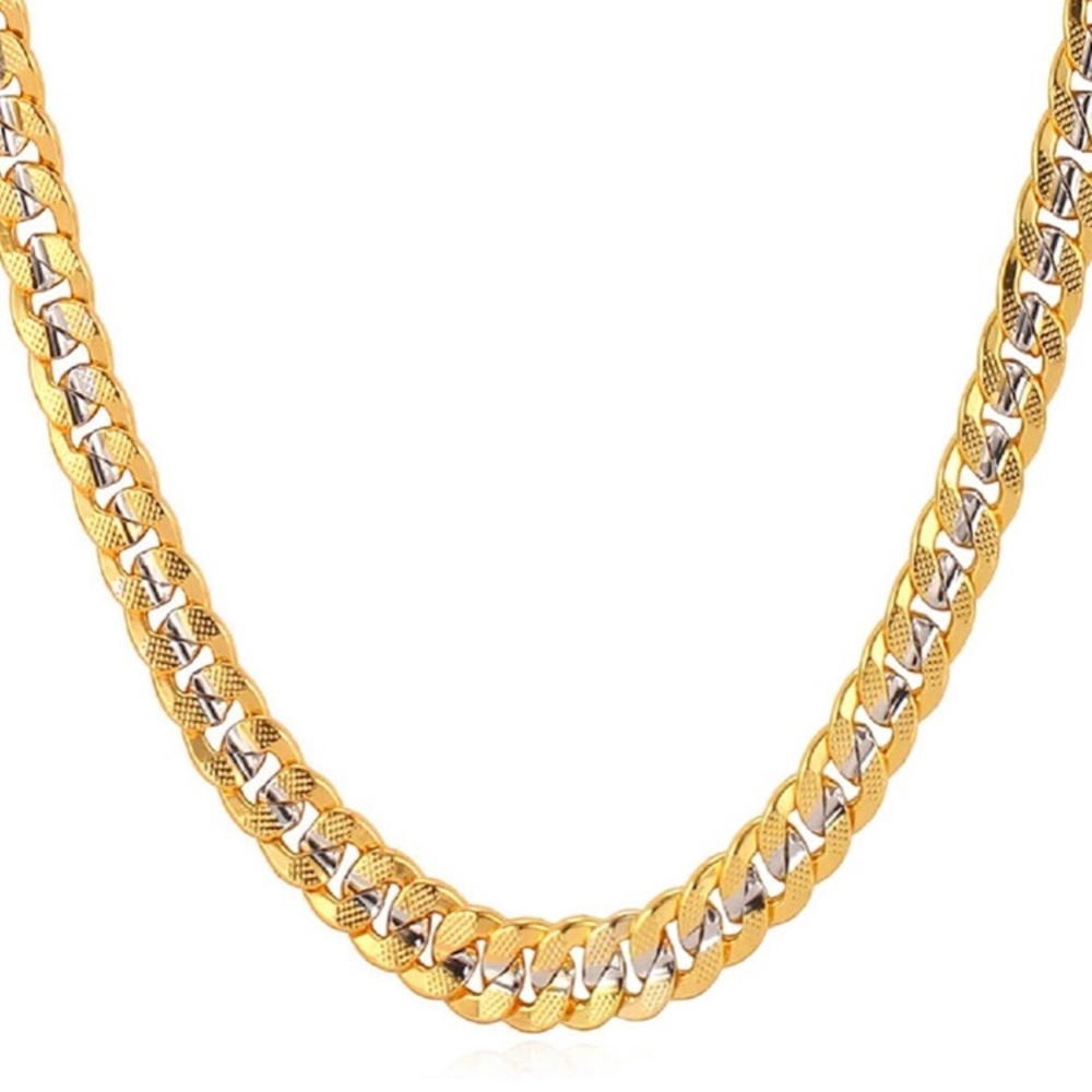 18k Two-Tone Gold Plated Cuban Necklace Unisex